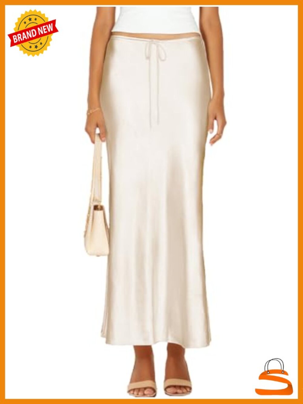 Satin Maxi Skirt - Drawstring A-Line Flared Long Skirt